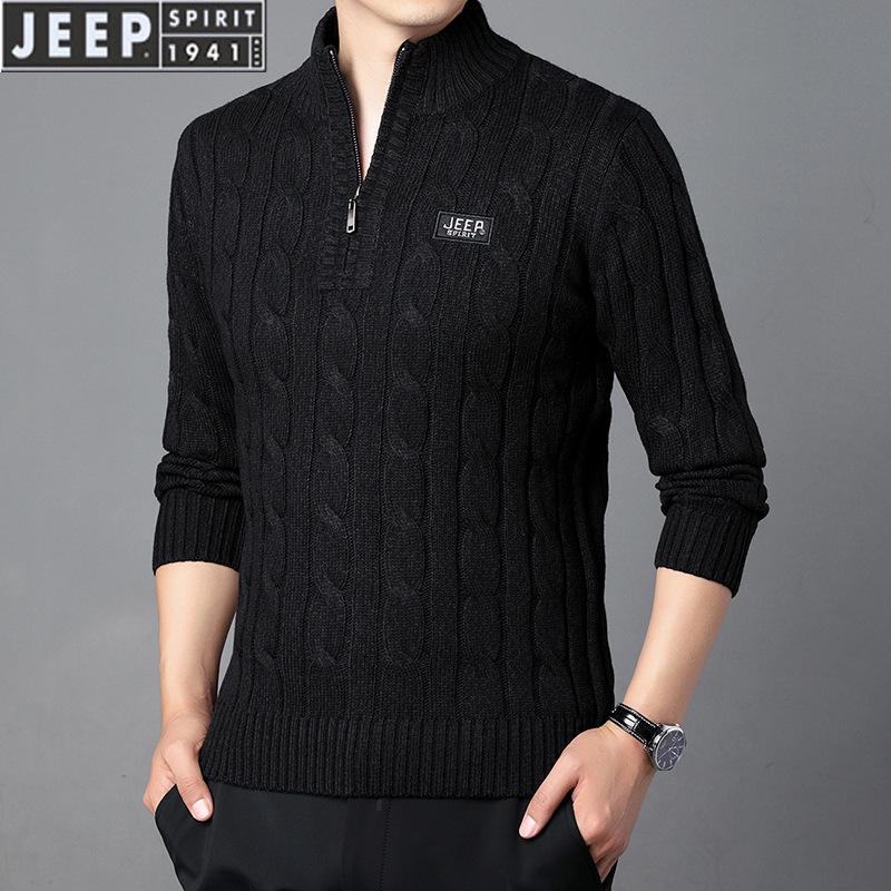 JEEP SPIRIT Men's Winter Half-Zip Fleece-Lined Knitted Sweater 2608