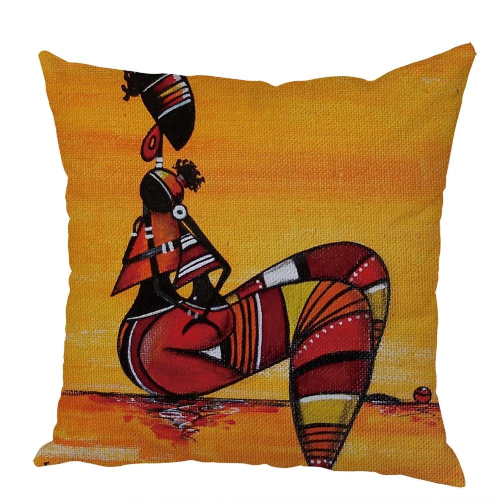 Peach Skin Cushion Cover 45x45cm Abstract Painting Africa Life Pillowcase African Woman Home Decor Gallery Exotic Pillow Case