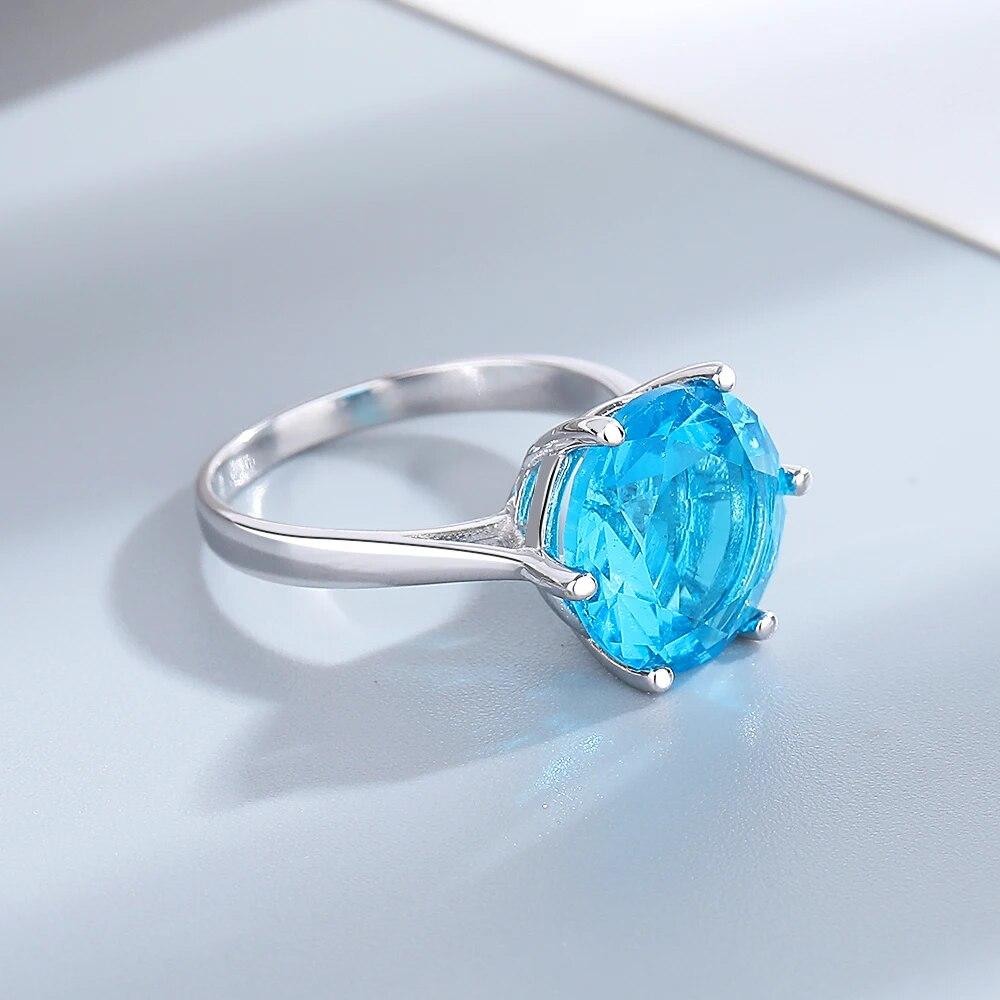 Women's Jewelry Silver Rings Blue Zircon Oval Wedding Ring For Women Girls Party