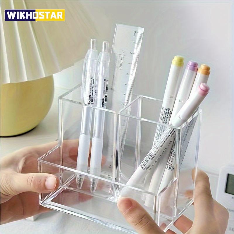 1pc The Transparent Acrylic Three-compartment Pen Holder for Desk Renovation, Student Desktop Storage Box