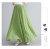 Mori Girl Plus Size Cotton Linen Midi Skirt - Elastic Waist, A-line, Solid Color, Ethnic Style, Long Length
