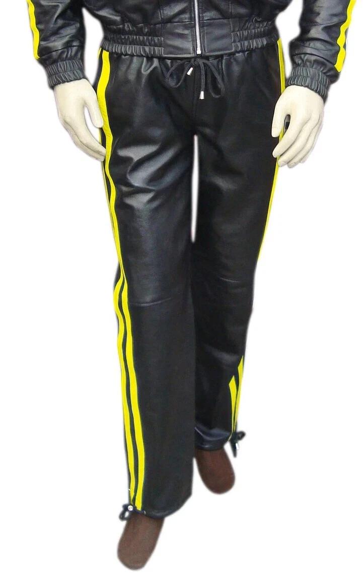 

Yellow & Black Biker Stylish Biker Soft New Men s Pant Trousers Leather Lambskin Genuine Wear 42 чёрный/жёлтый