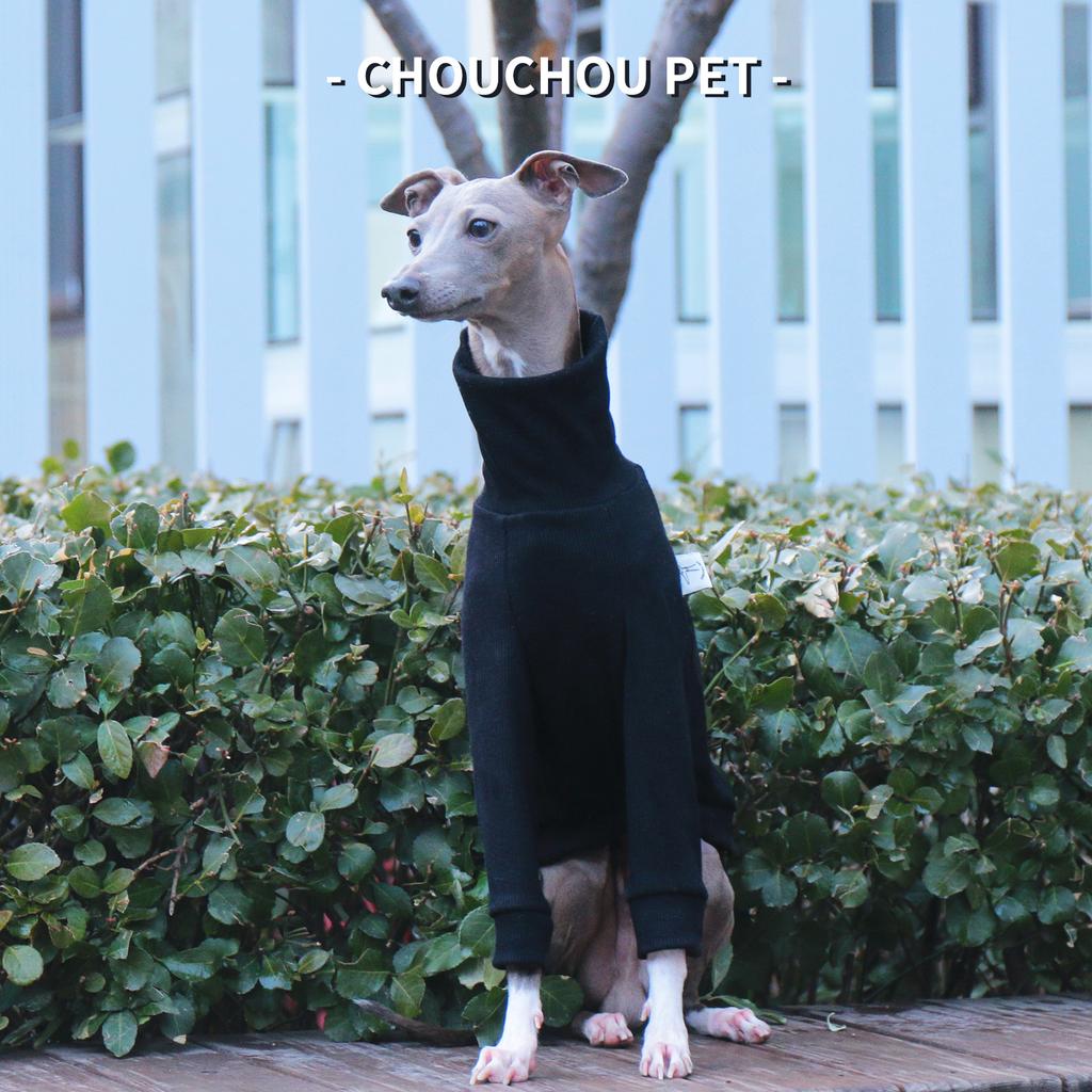 Windhund/Whippet Schmal geschnittene Hundekleidung Rollkragen Stretch Haustier Unterhemd Schwarz Premium Haustierkleidung