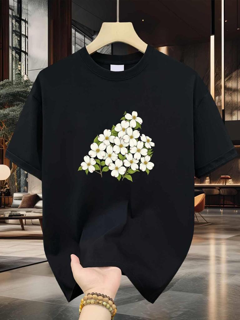 Dogwood Blossom Men's Cotton TShirt White Dogwood Flower Print Pattern Pure Cotton Premium Print Durable Casual Fashion