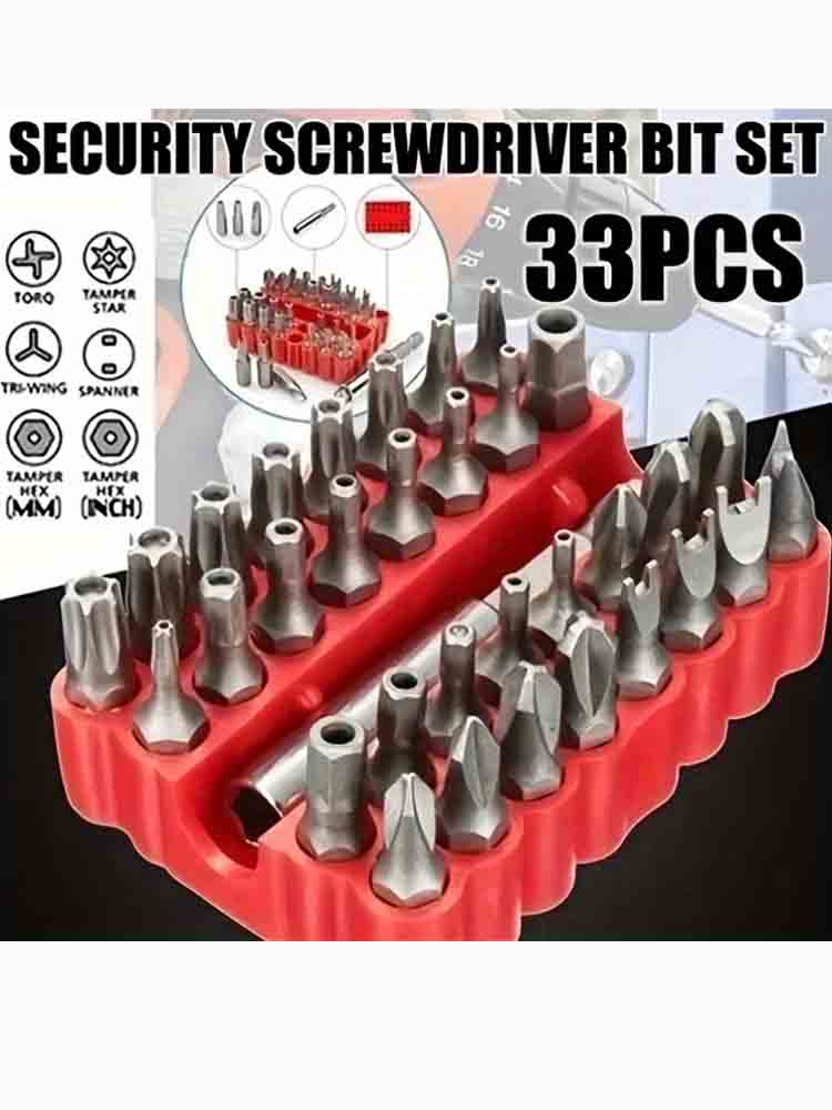 33pc Professional Security Bit Set - Tamper-Proof Multi-Type Screwdrivers with Magnetic Bit Holder - Essential Tools for Home Re