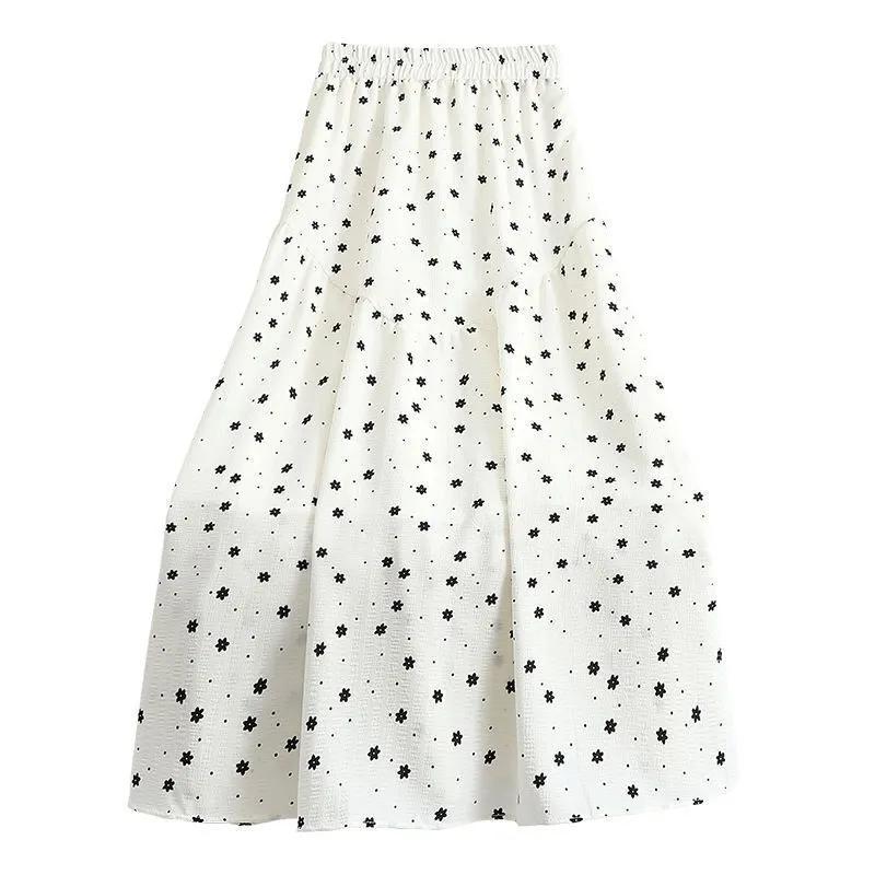 Chiffon Print A Word Half Body Crushed Skirt Women's Summer Big Swing Skirt Small People Medium Length Section Polka Dot Skirts