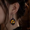Niche Design Transparent Time Gem Jewelry 1 Pair Halloween Gothic Black Cat Earrings for Women, Vintage Durable Zinc Alloy Retro Dark Punk Style