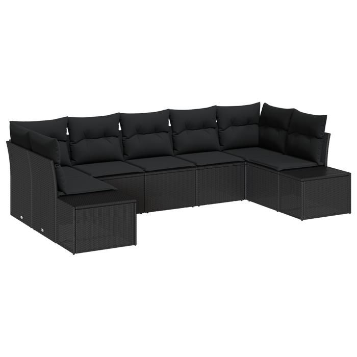 VidaXL Ensemble de canapé de jardin 7 pièces avec coussins en rotin poly noir 3347213
