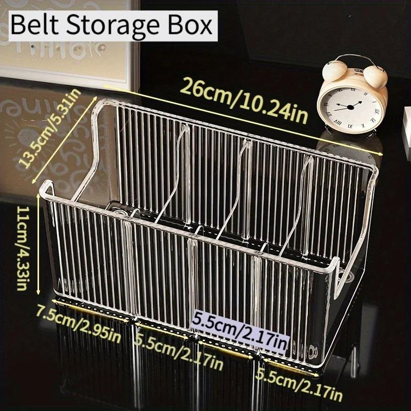 Divided Belt & Tie Organizer - Transparent Desktop Storage Box for Men’s Home Organization