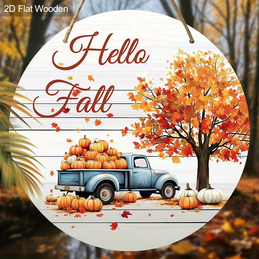 2D Flat Autumn Harvest Festival Wooden Sign, Unique Hello Fall Decorative Plaque, Ideal for Outdoor, Indoor, Home Decor
