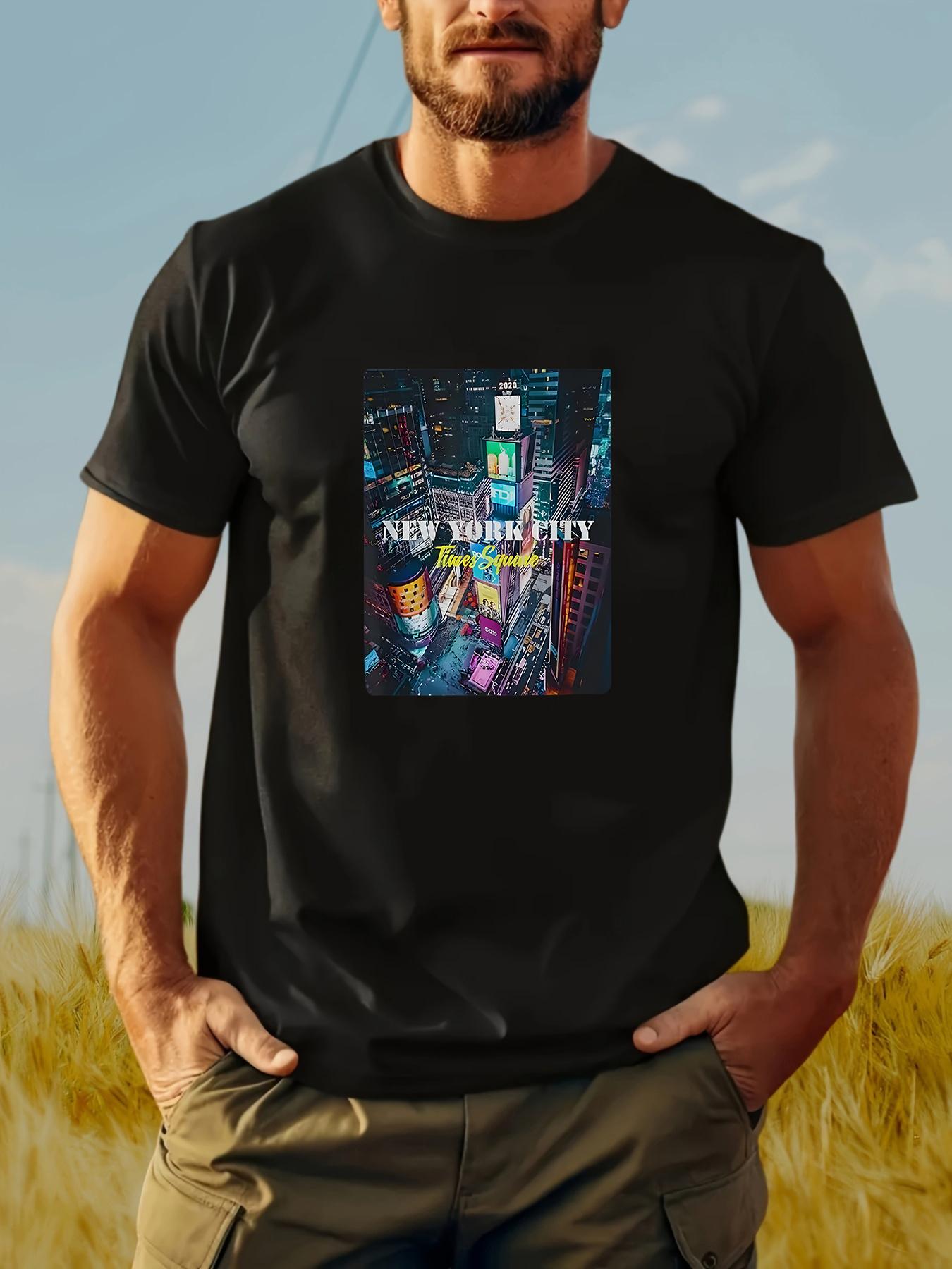 

Vibrant NYC Skyline Graphic T-shirt - Casual Short Sleeve Crew Neck Top XL