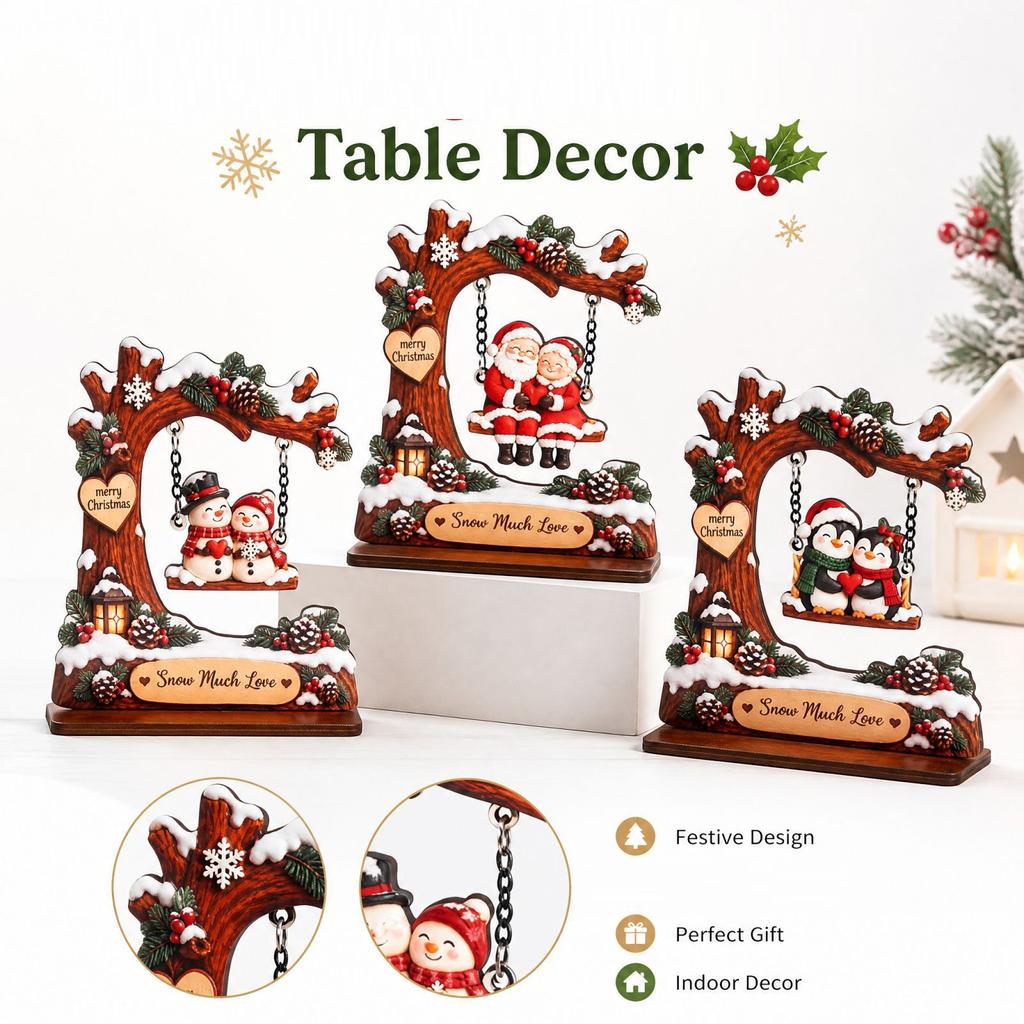 Christmas Swing Shaped Wooden Figurine with Brown Base, Christmas Home Decoration