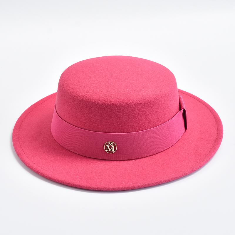 British Style Fedora Hats for Women Fashion Autumn Winter Flat Top Bow Elastic Ribbon Felt Hats Wedding Dress Jazz Cap