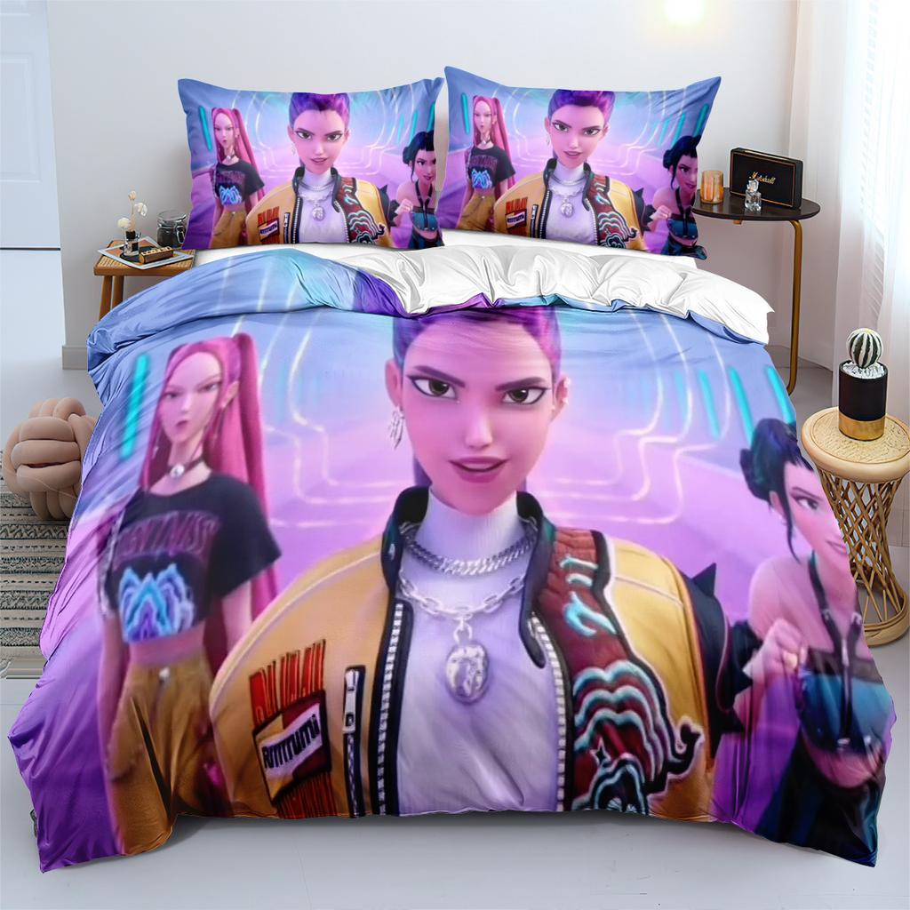3pcs KPop Demon Hunters Bedding Set Anime Print Boys Girls Three Piece Multi Size Quilt Cover Pillow Cover Bedroom Decoration