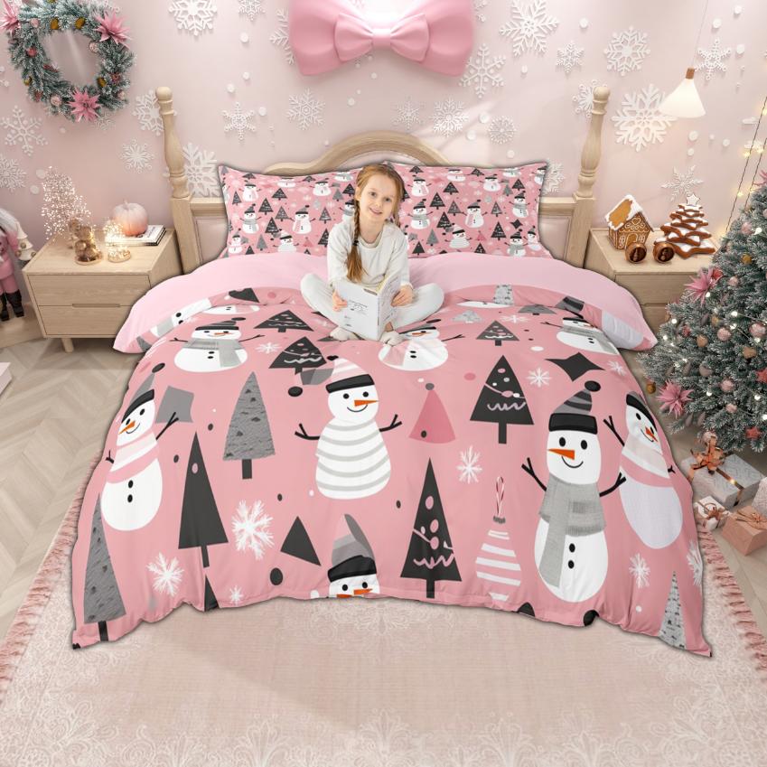 Homewish Kids Happy New Year Duvet Cover Set For Boys Girls Cute Snowman Santa Claus Bedding Kawaii Xmas Tree Gnome Bed Set