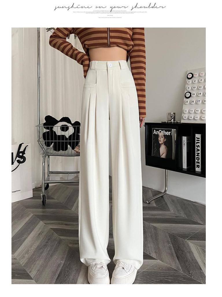 Women's High-Waist Black Pear-Shaped Pants - Plus Size, Slim, Straight, Wide-Leg, Spring/Summer Casual Wear