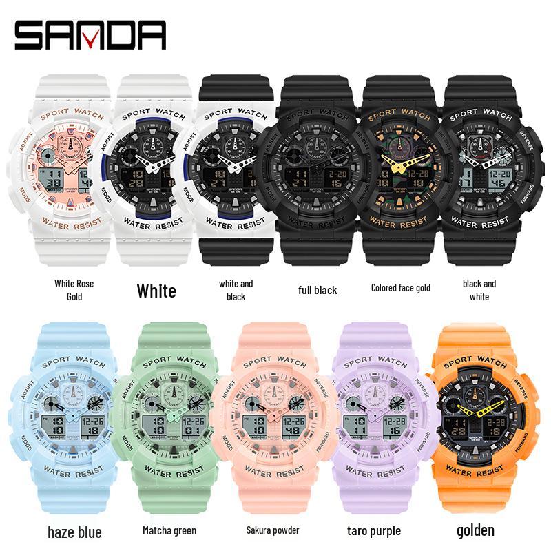Sanda Personalized Multifunctional Outdoor Sports Watch for Men and Women - Luminous, Waterproof, Dual Display Digital Wristwatch.