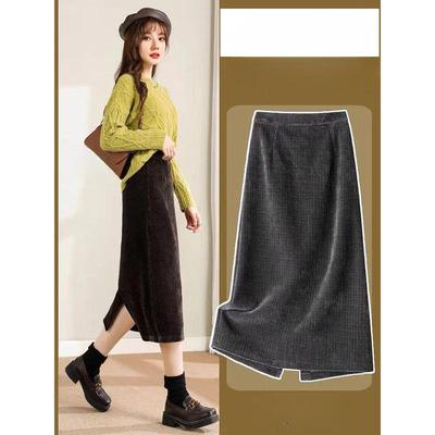 Stunning and Chic High-Waisted Velvet Skirt for Women, Autumn and Winter Straight-Style Skirt