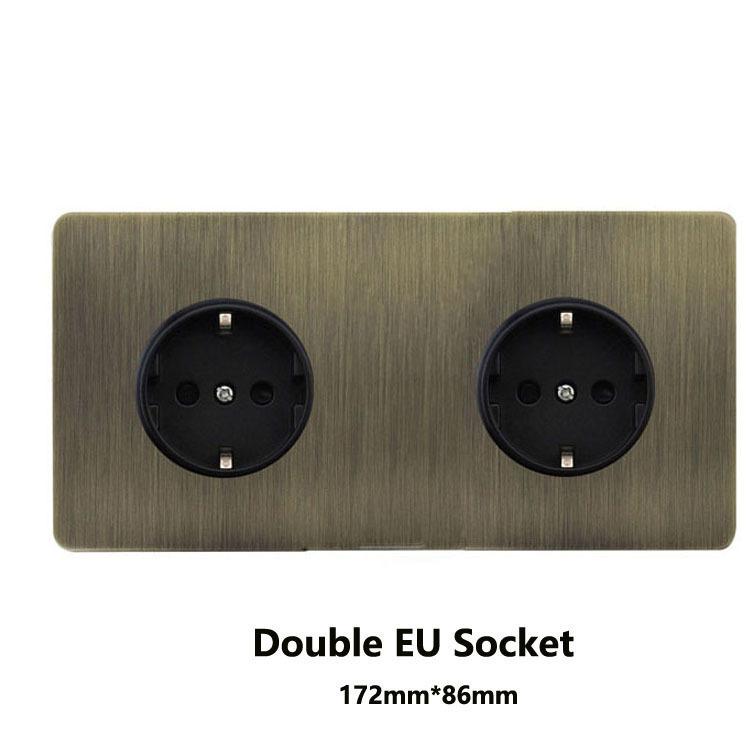 LangYeao Messinghebel UK Kippschalter Buster und Stanzlichtschalter Stil Edelstahlplatte Vintage Retro Wandschalter Steckdose