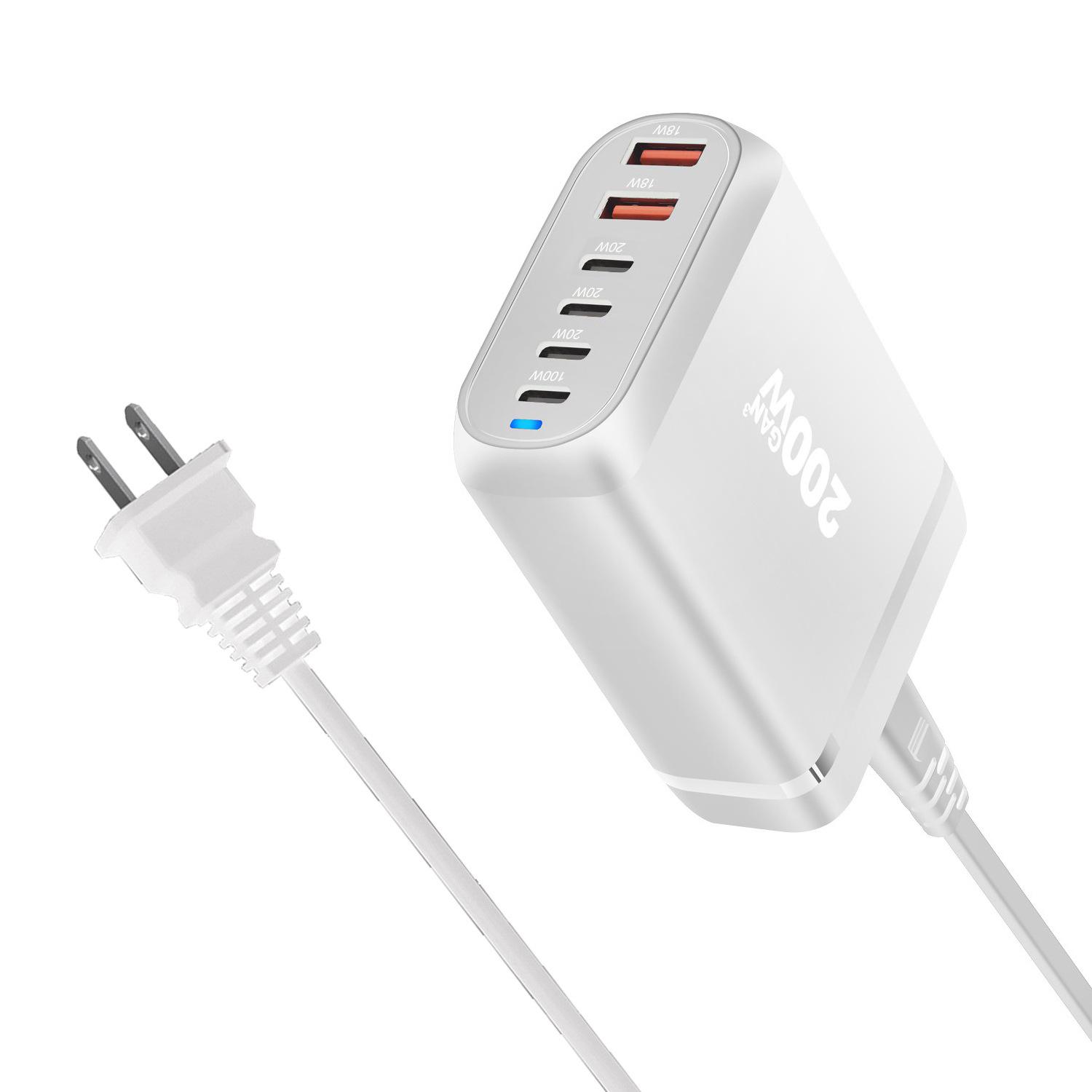 200W Multi-Port USB-PD Fast Charger for Laptops, Phones, Computers
