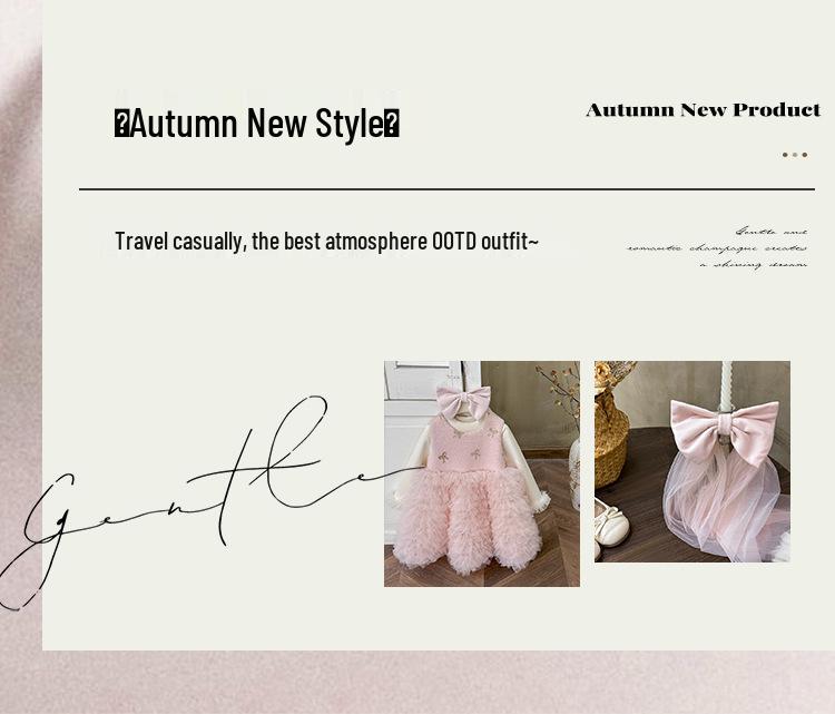 2025 Winter Red Velvet Mesh Princess Dress for Toddlers with Bowknot