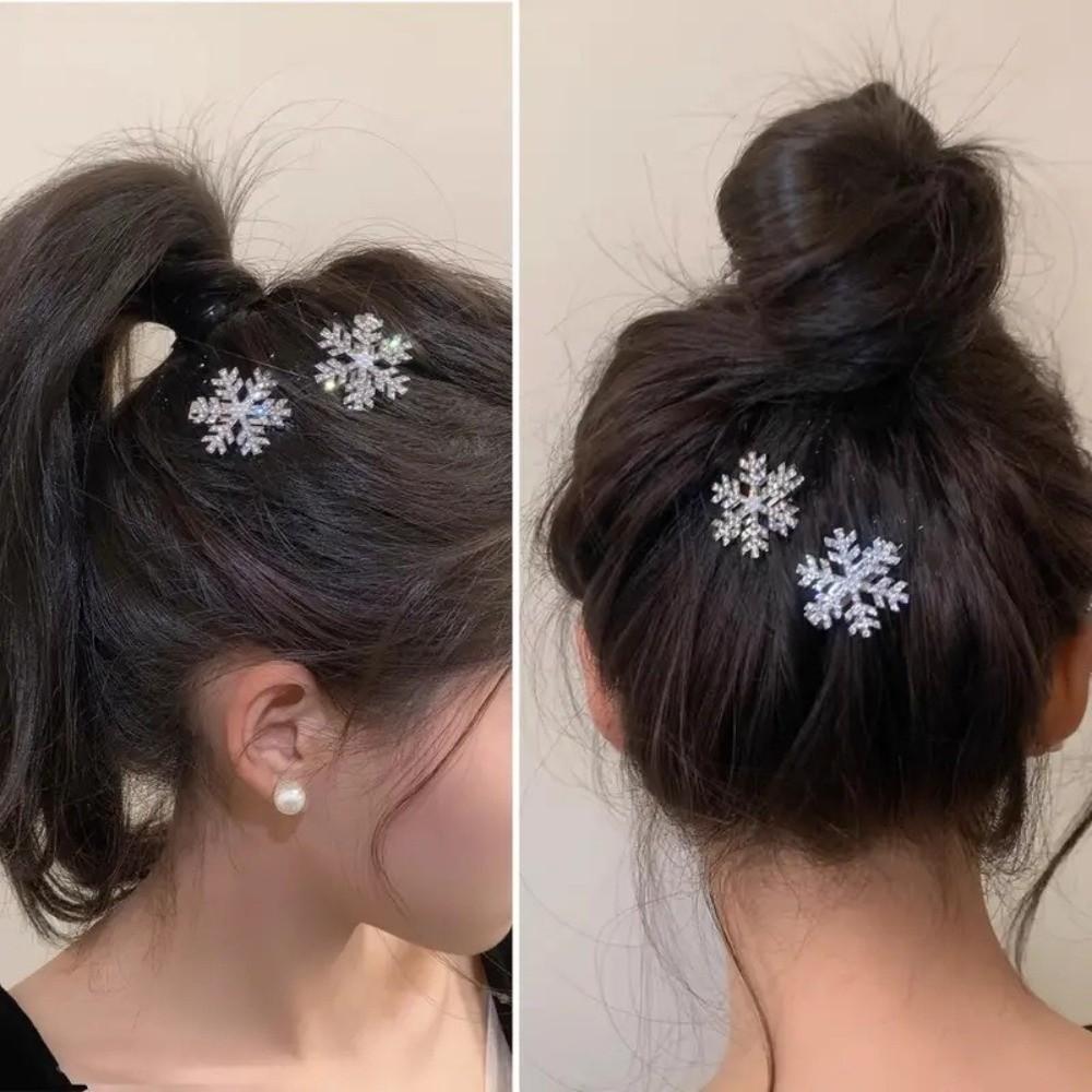 Sliver Snowflake Hair Clip Sparkly Rhinestone Hairpins Headwears Christmas Hair Accessories