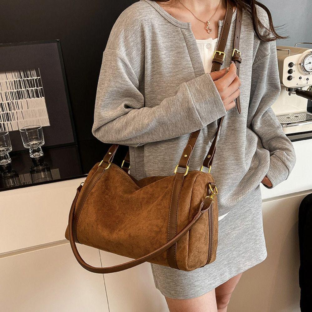 Borsa a spalla Hobo in camoscio opaco con cerniera Borsa a mano Monocolore Vintage in PU Borsa a tracolla Stile coreano Grande capacità Borsa tote da donna Bambini