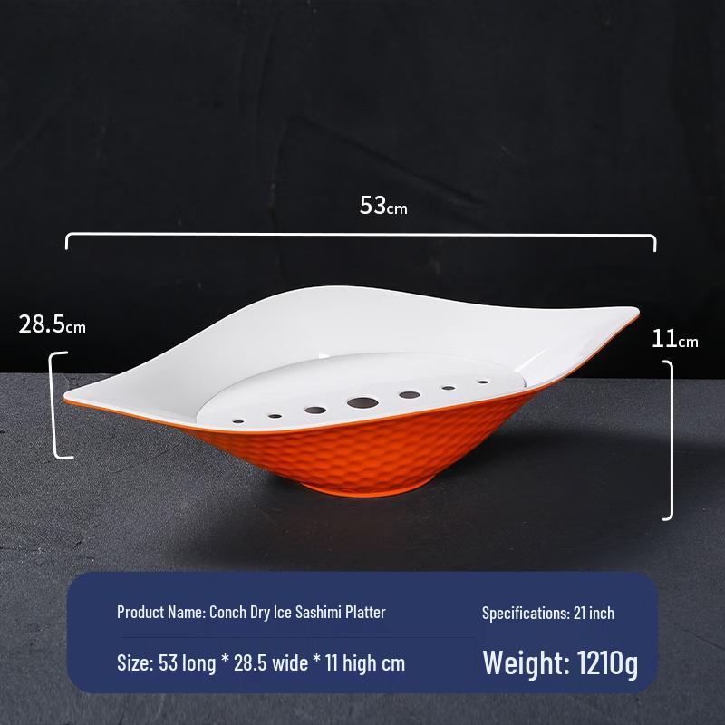 Wuhe Japanese Style 21-inch Conch Melamine Sashimi Plate with Dry Ice Net