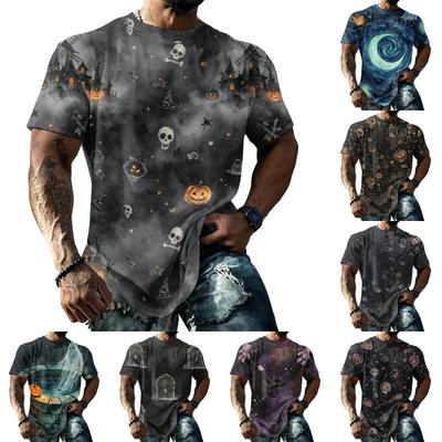Men's Halloween Printed Short Sleeve T Shirt Loose Fit Casual Summer Daily Top with Graphic Design and Comfortable Fabric