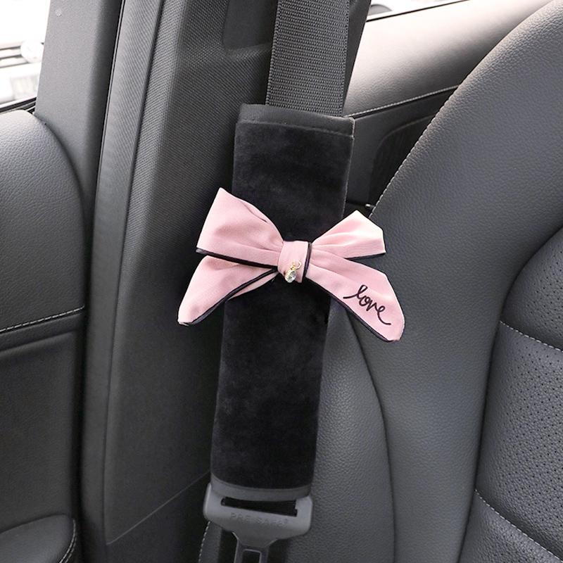 Cute Bowknot Universal Car Seat Headrest Neck Pillow Rhinestones Supplies Auto Waist Support Car Accessories Interior for Women