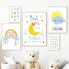 Islamische Alphabet-Zahlen, Regenbogen-Mond-Wandkunst, Leinwandgemälde, Name, individuelle Poster und Drucke, dekorative Bilder für Kinderzimmer