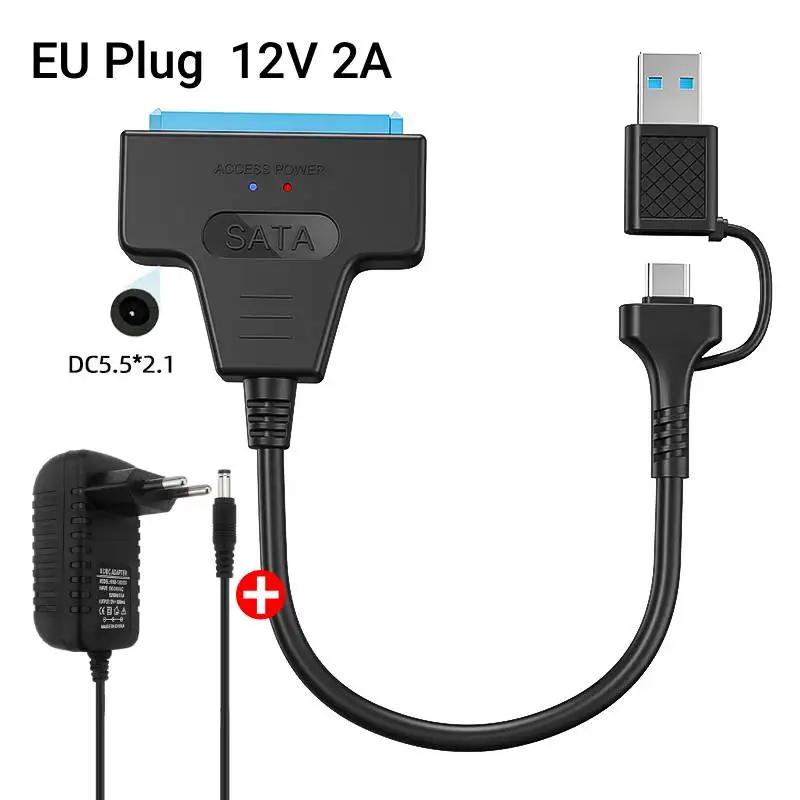 SATA zu USB 3.0/Type-C Adapter Sata-Kabel 2,5/3,5 Zoll SSD HDD SATA III Festplattenlaufwerk mit 12V/2A Netzteil