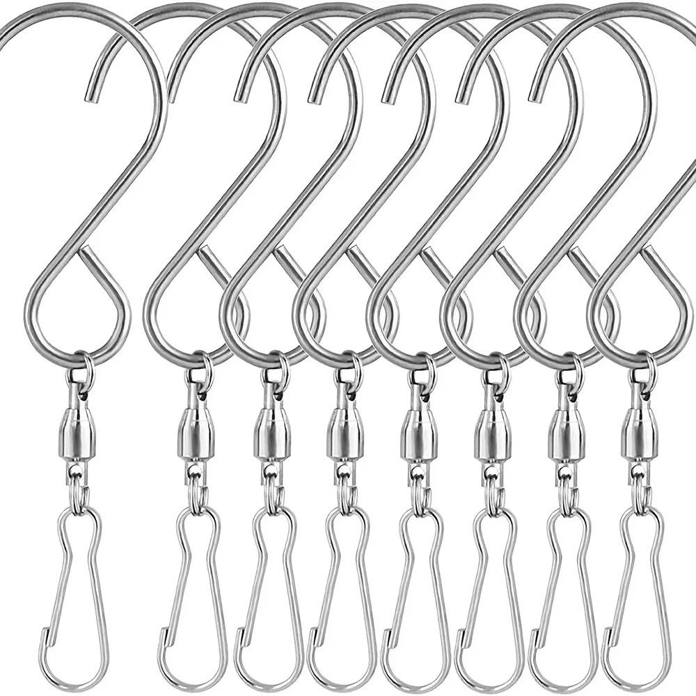 

8 шт. вращающихся крючков-клипс для подвешивания ветряных вертушек, колокольчиков, хрустальных спиралей, инструменты для вечеринок, кухня, спальня, вращающиеся S-образные крючки