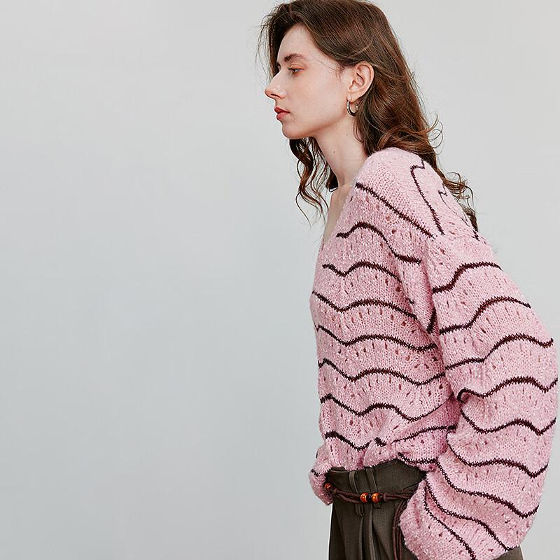 Chuyu Women's Wave Stripe Openwork Knit Cardigan