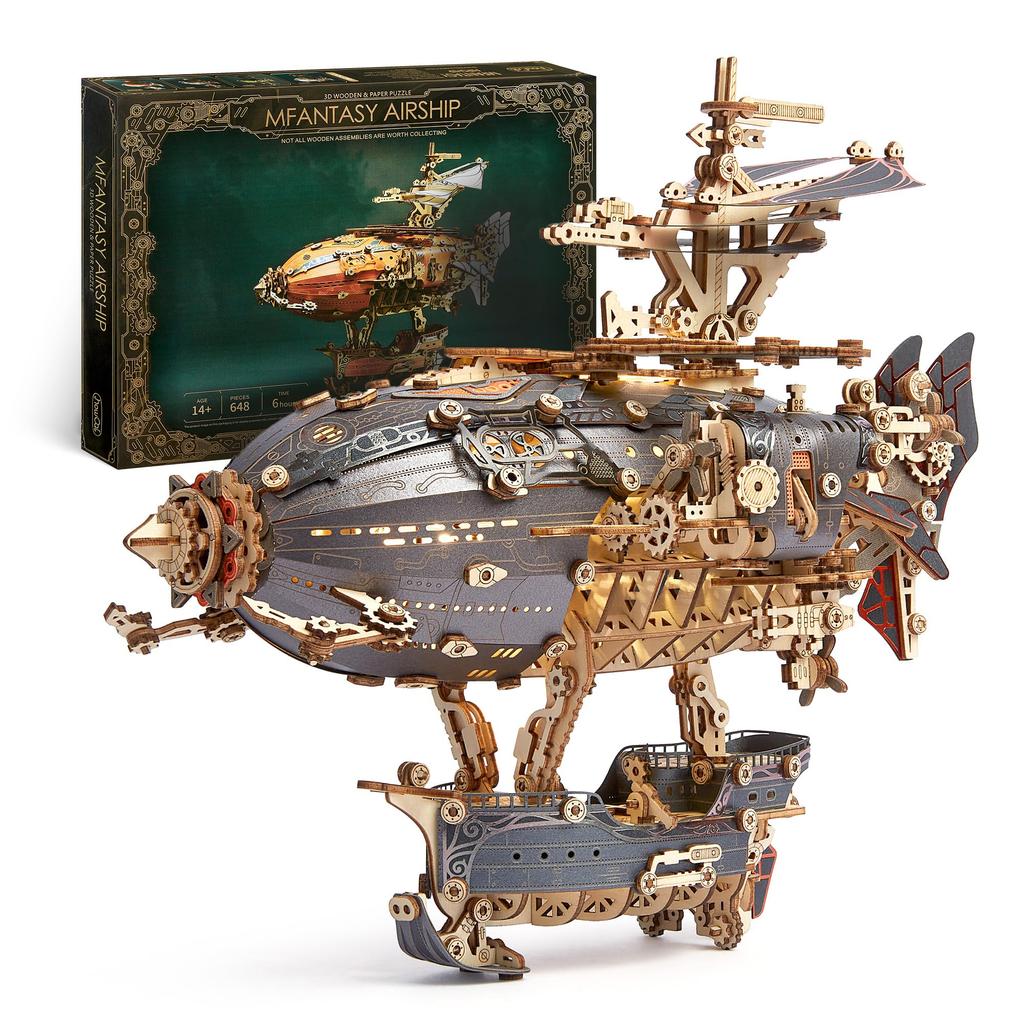 FUNPOLA 3D Wooden Puzzle Fantasy Airship Gray 648 Pieces