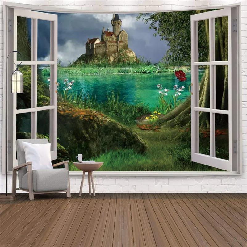 Bohemian tapestry green prairie background cloth modern home decoration bedroom dormitory wall hanging cloth