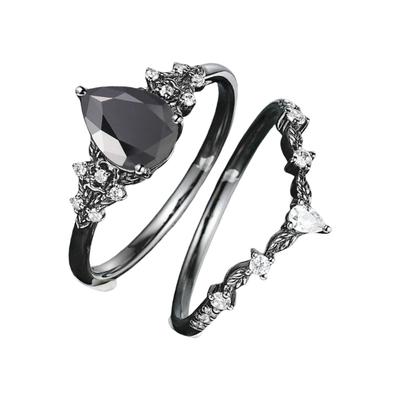 Mysterious Black Zirconia Flower Rings for Women Unique Gothic Designs Sturdy Alloy Jewelry Available In Size 6 To 10