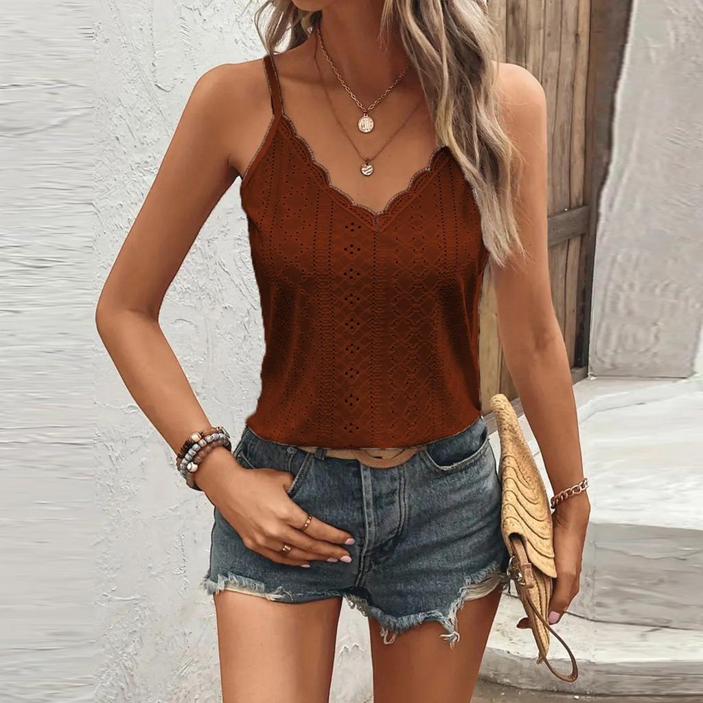 Women's Summer Sleeveless Lace Trim V-Neck Casual Tank Top Lightweight, Breathable, Perfect for Warm Outings