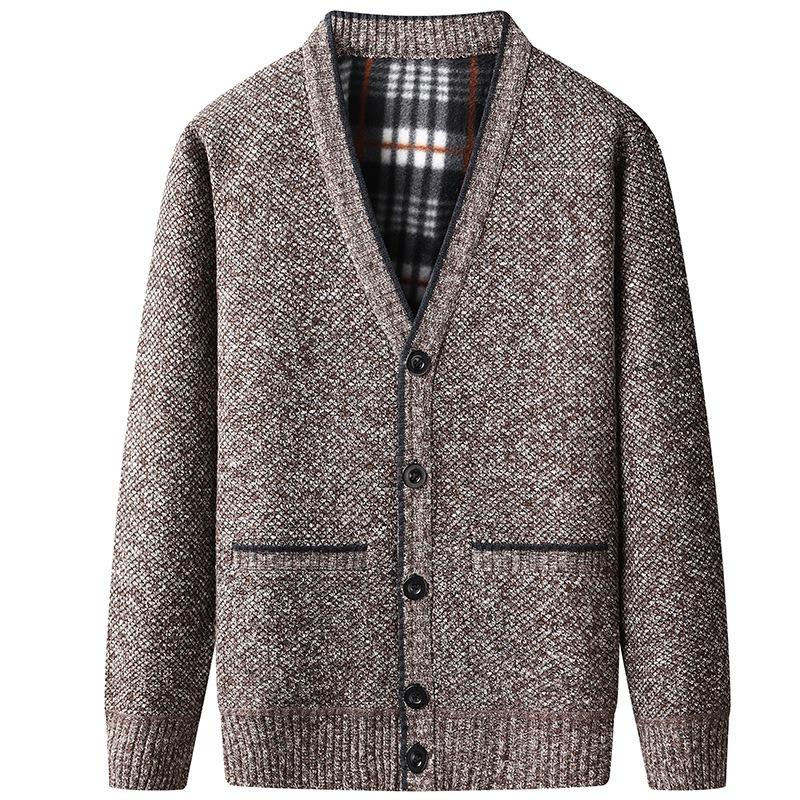 Men S Casual Fleece Knitted V Neck Cardigan Sweater