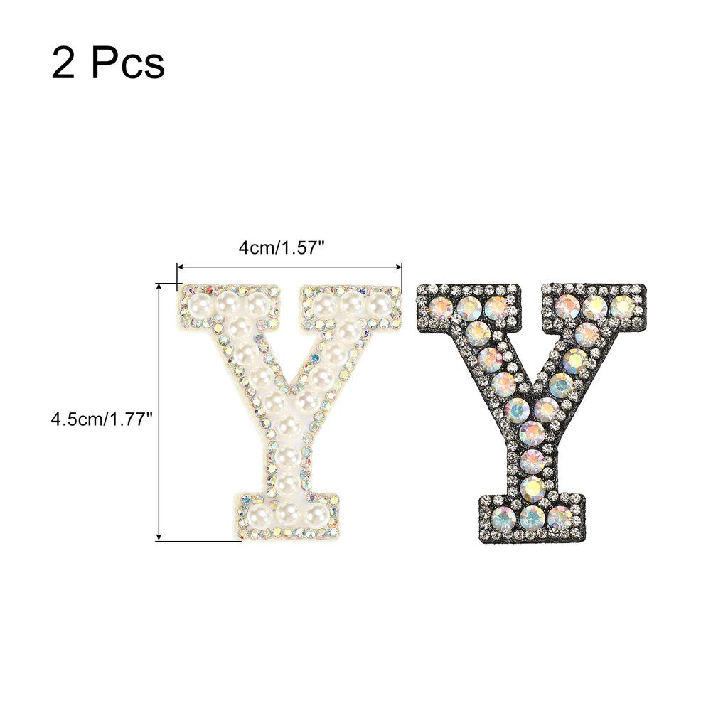 2pcs Iron On Patch Decorative Glitter Pearl Applique Rhinestone English Letter for Clothes Applique DIY Handmade Bag Hat Jeans