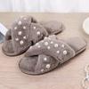 Fashion Pearls Detor Plush Slippers for Women Fashion Cross Strap House Furry Slippers Woman Slip On Faux Fur Cotton Slides Mujer