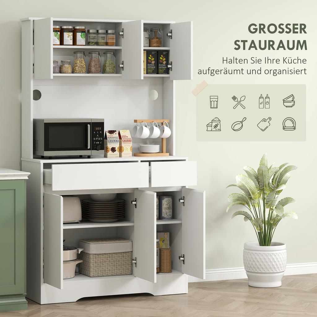 Kitchen Cabinet with Open Worktop, 6 Cabinet Doors, 2 Drawers, Adjustable Shelves, Cable Holes, Chipboard, White