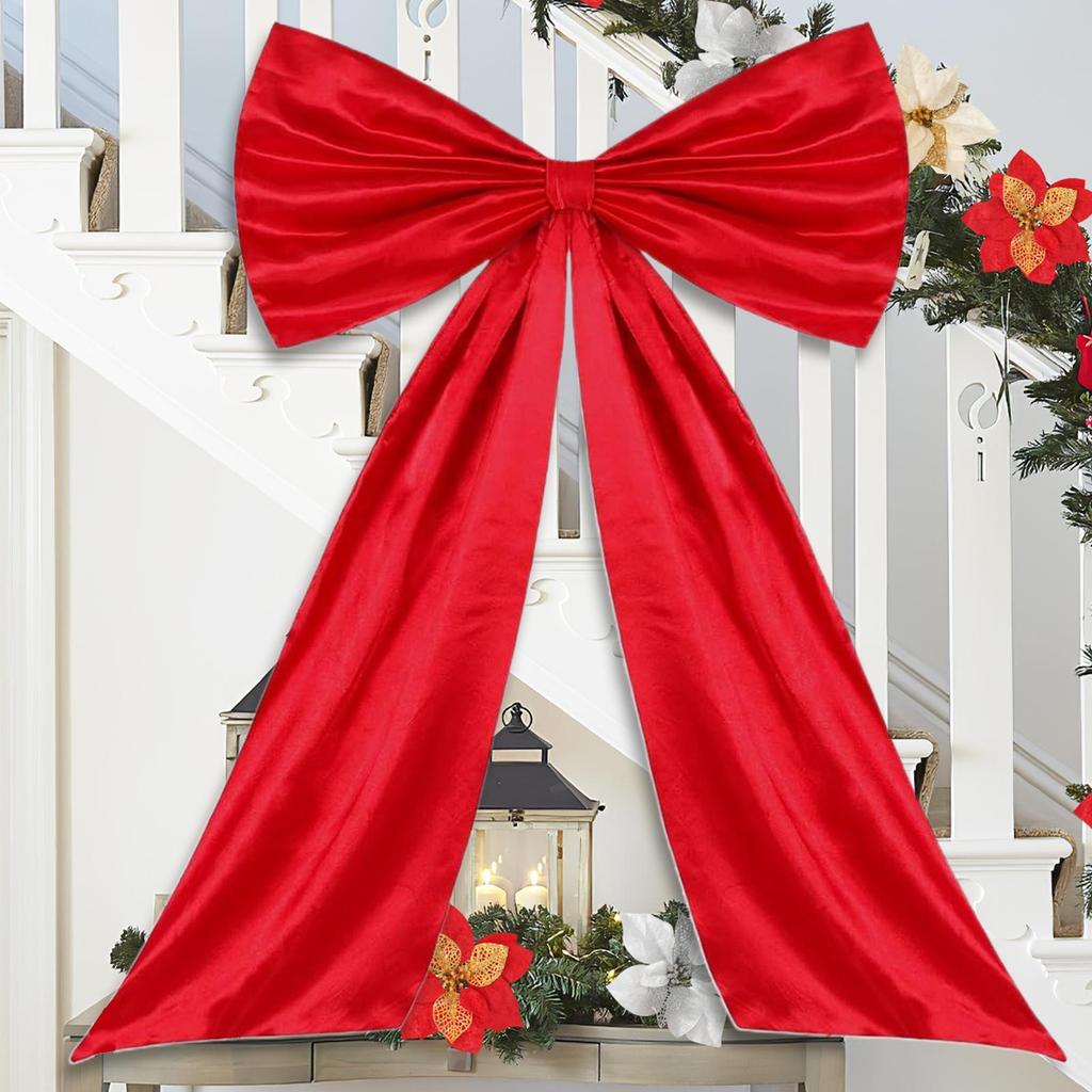 Extra Large Bow Christmas Decoration Christmas Bow With Tie Oversized Christmas Bow With Long Streamers For Wall Door Wreath