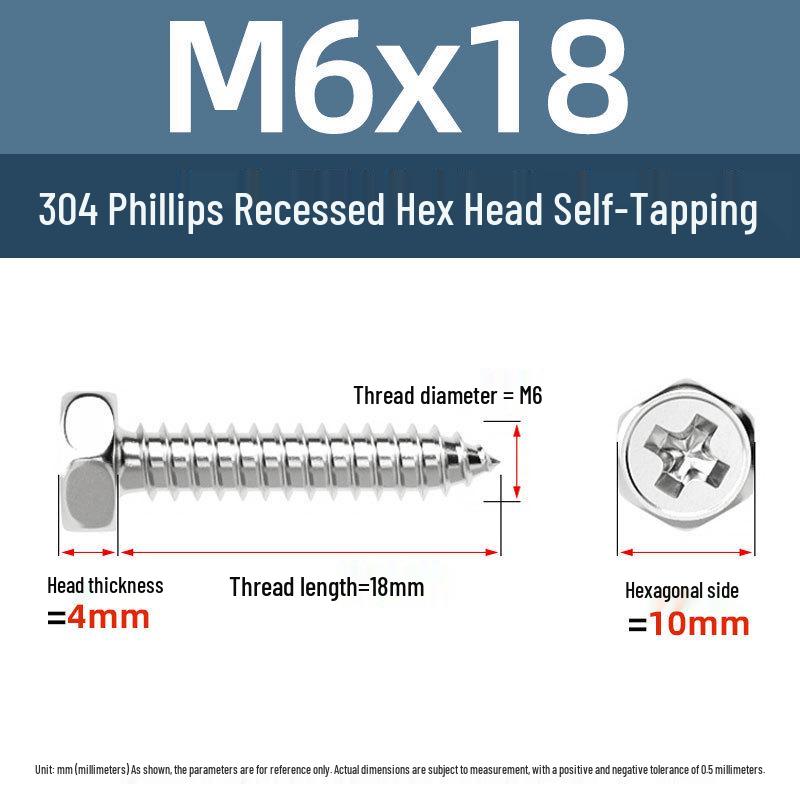 Yigu 304 Stainless Steel Phillips Recessed Hex and Slotted Self-Tapping Screws for Wood, M3-M8