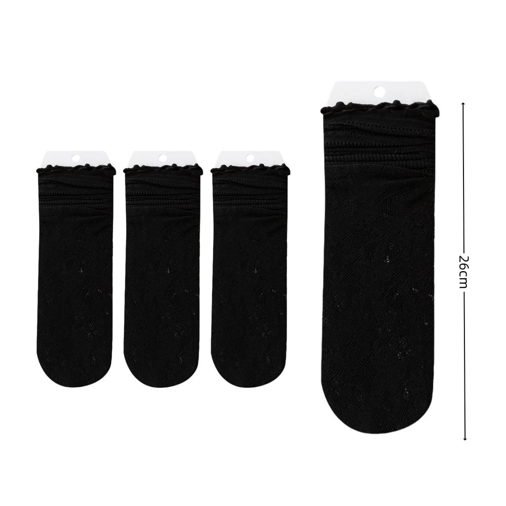 RuiChy Lace Tabi Crew Cute Transparent One Size Fits Perfect for Summer Commuting and School Women's Socks, 3-Pair Set, Two-Toe Socks, Embroidery,