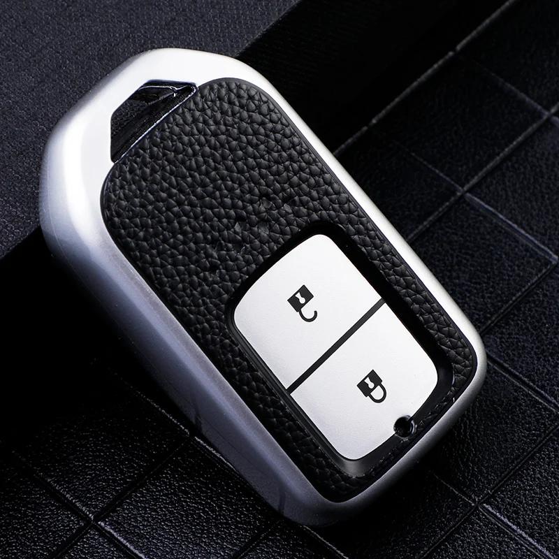 

TPU Leather Car 2 Button Key Case Cover for Honda CRV HRV Pilot Accord Civic Jade Crider Odyssey 2015 - 2021 срібний