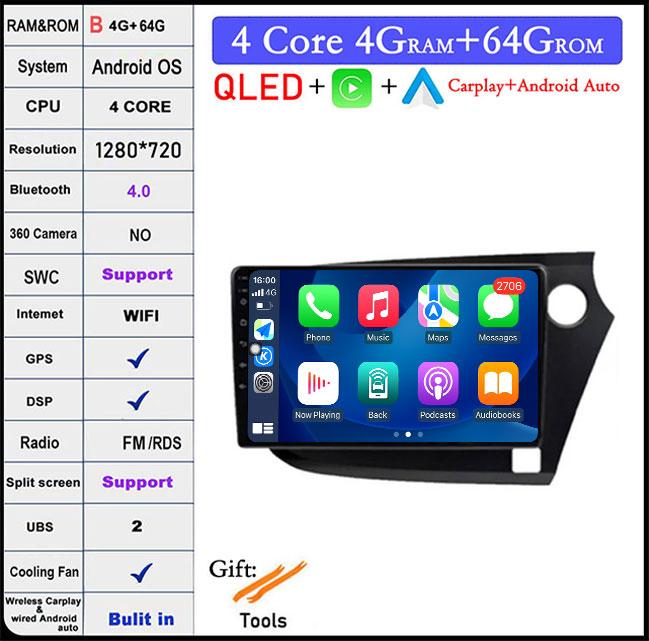 QLED Android 14 For Honda INSIGHT 2 2009-2014 Car Radio Multimedia Player Autoradio DSP Navigation GPS CarPlay Stereo
