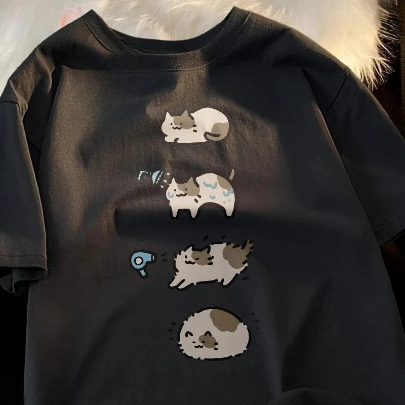 

Women Casual Summer Breathable Hair Couple Tshirt Fashion Bathing Cat Cute Cartoon Short Sleeved Tshirt for Aesthetic Clothes S