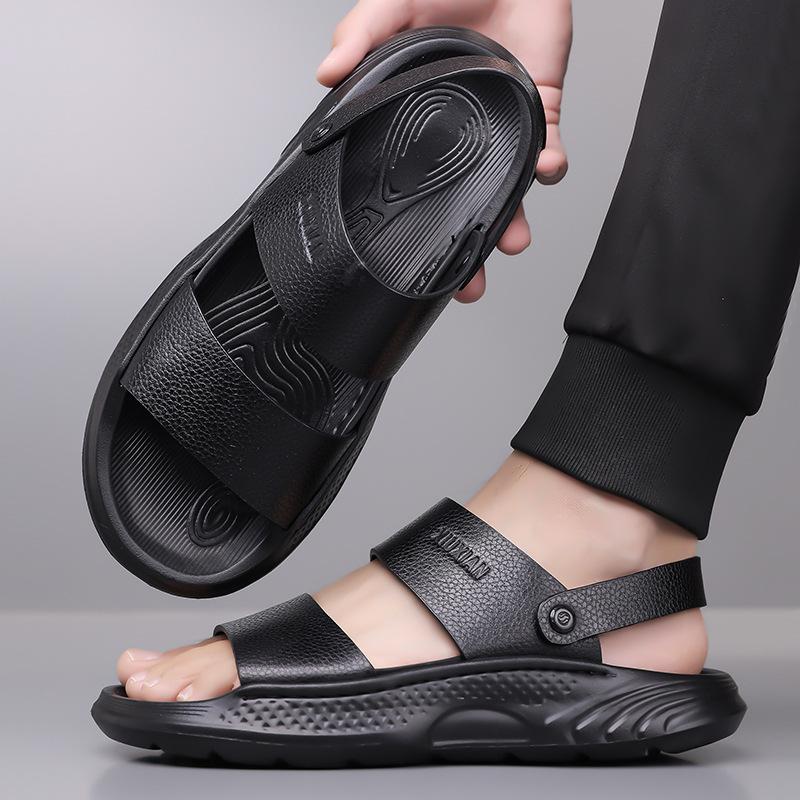 Fashion Summer New Leather Sandals for Men Fashion Casual Solid Color Dual-use Beach Shoes Male Soft Sole Designer Slipper Shoes Man