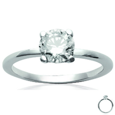 Solitaire Silver 'Unique' White Ø 6 Mm (rhodium-plated)